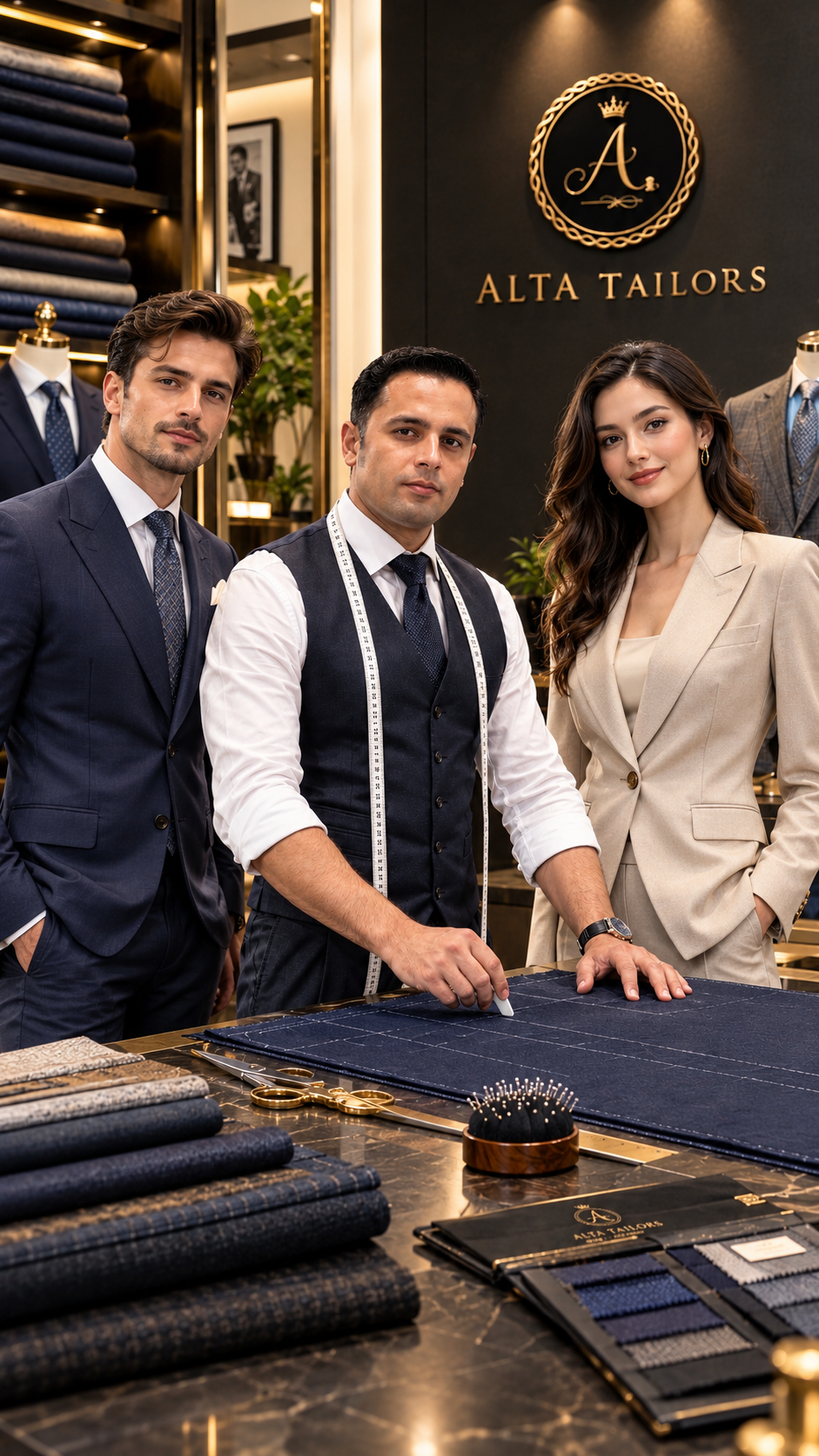 A tailor cutting cloth with shears